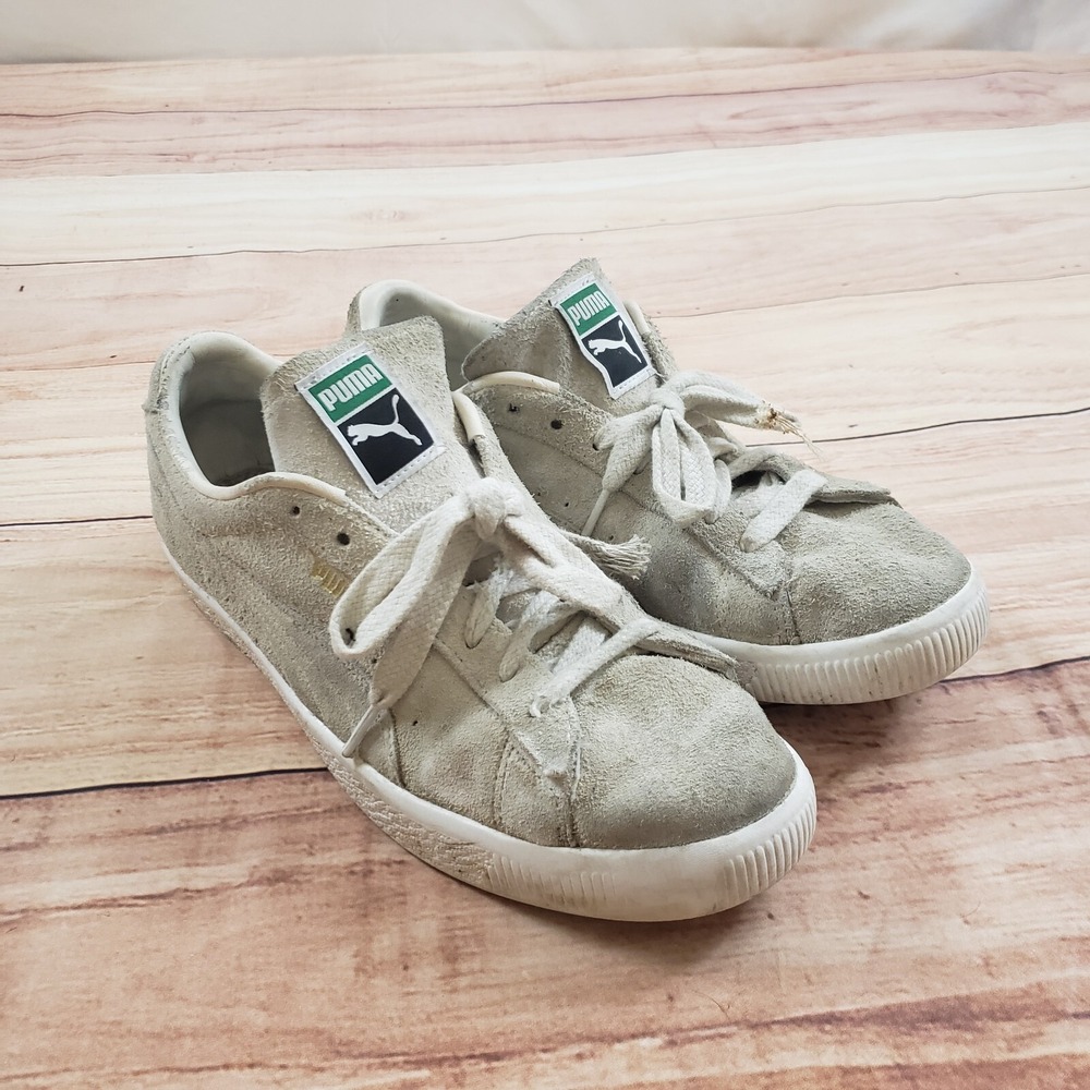 Puma Shoes Mens 11 Beige White Sneakers Suede Low‎ Top Skate Skateboard Adult *
